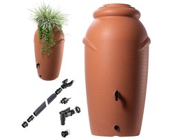 KADAX Regenton van kunststof, 210 l, regenwatertank met kraan, plantenbak en deksel, decoratieve regentank, vorstbestendig regenvat