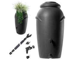 KADAX Regenton van kunststof, 210 l, regenwatertank met kraan, plantenbak en deksel, decoratieve regentank, vorstbestendig regenvat