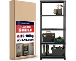 KADAX rekken voor zwaar gebruik 174 x 74 x 36 cm, kunststof kelderrekken, opslagrekken, kunststof rekken met 5 legborden, insteekbare rekken voor werkplaats, kelder, garage, werkplaatsrekken