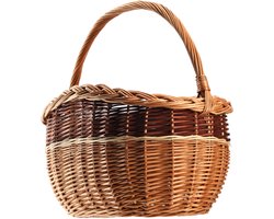 KADAX Rieten mand voor paddenstoelen, winkelen, picknick; ovaal, bruin; handvat van wilgenhout, 43 x 30 x 43 cm