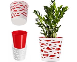KADAX Ronde kunststof bloempot, bloempot voor bloemen, planten, balkon, bloembak voor binnen, lichte bloempot, moderne bloempot (15 cm, rood)