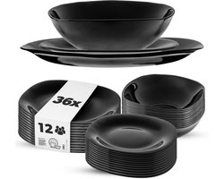 KADAX servies voor 12 personen, 36-delig, servies met soepbord, dessertbord en dinerbord, eetgerei, servies, bordservies (zwart)