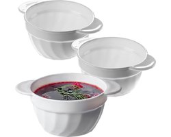 KADAX Soepkopjes, 650 ml soepkommen van versterkt glas, 18,5 x 14 x 8 cm, soepkommen met dubbele handgrepen, soepterrine voor soepen, crèmes, bouillon, 650 ml, 3 stuks