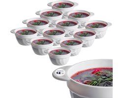 KADAX Soepkopjes, 650 ml soepkommen van versterkt glas, 18,5 x 14 x 8 cm, soepkommen met dubbele handgrepen, soepterrine voor soepen, crèmes, bouillon, 650 ml, 12 stuks