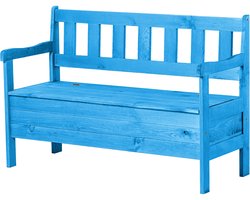 KADAX Tuinbank, 120 x 47 x 81,5 cm, bank van een vezelplaat, zitbank met opbergruimte en rugleuning, weerbestendige houten bank voor tuin, balkon, 120 cm, blauw