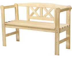 KADAX Tuinbank van hout, 119 x 44 x 76 cm, zitbank van massief hout, houten bank voor tuin, terras en balkon, weerbestendige balkonbank met rugleuning (119 cm, natuurlijk/X)