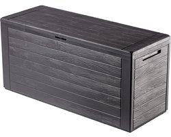 KADAX Tuinkist, opbergdoos van kunststof, tuinkist voor het opbergen van kussens, kinderspeelgoed en zitkussens, tuinbox voor tuin en terras (280 liter, donkerbruin)