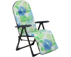 KADAX Tuinstoel met verstelbare rugleuning, relaxstoel van gepoedercoate stalen constructie, inklapbaar, klapstoel met draagvermogen tot 110 kg, ligstoel met kussen (M ovaal, groen/blauw)