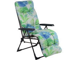 KADAX Tuinstoel met verstelbare rugleuning, relaxstoel van gepoedercoate stalen constructie, inklapbaar, klapstoel met draagvermogen tot 110 kg, ligstoel met kussen (L rechthoekig, groen/blauw)