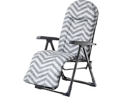 KADAX Tuinstoel met verstelbare rugleuning, relaxstoel van gepoedercoate stalen constructie, klapstoel met draagvermogen tot 110 kg, ligstoel met kussen (Grey zigzack 2, M ovaal)