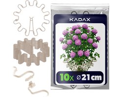 KADAX vaste plantenhouder rond Ø 21 cm in een set van 10, plastic plantenhouder, plantensteun, vaste plantensteun voor hortensia's, pioenen, hortensiahouder, plantenring (beige, 10 stuks)