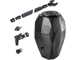 KADAX Vorstbestendige regenton van kunststof, regenvat met steenlook, regenwaterton, regenwatertank met kraan en deksel (zwart)