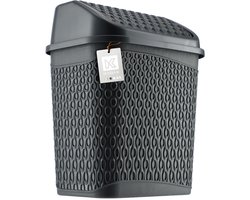 KADAX Vuilnisemmer met kanteldeksel, afvalemmer met deksel, plastic afvalemmer, prullenbak met roldeksel, grijs