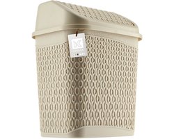 KADAX Vuilnisemmer met schommeldeksel, afvalemmer met deksel, afvalemmer van plastic, prullenbak met roldeksel, beige