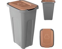 KADAX Vuilnisemmer voor afvalscheiding, 30 liter, robuuste afvalcontainer met luchtdicht klapdeksel, afvalcontainer voor afvalscheidingssysteem, afvalemmer van kunststof (1, bruin deksel)