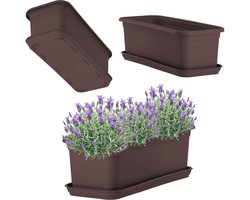 KADAX Wamat, 40 cm, met onderzetter, balkonbak van kunststof, voor binnen en buiten, bloempot voor balkon, terras en vensterbank, bruin