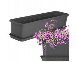 KADAX Wamat, 60 cm, met onderzetter, balkonbak van kunststof, voor binnen en buiten, bloempot voor balkon, terras en vensterbank, antraciet