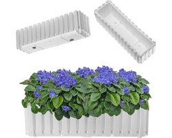 KADAX Wamat, Balcony Pot in 2 Sizes, Flower Pot in Slatted Look Planter in Country Style Planter with Rubber Cork, Lightweight Flower Pot (60 cm, White)