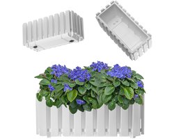 KADAX Wamat, balkonpot in 2 maten, bloempot in latten-look, plantenbak in landelijke stijl, plantenbak met rubberen kurk, lichte bloempot (40 cm, wit)