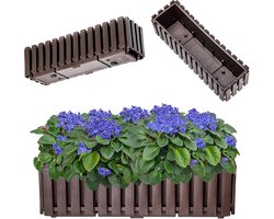 KADAX Wamat, balkonpot in 2 maten, bloempot in latten-look, plantenbak in landelijke stijl, plantenbak met rubberen kurk, lichte bloempot (60 cm, bruin)