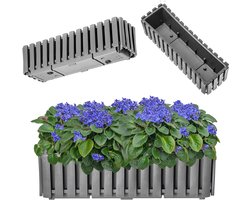 KADAX Wamat, balkonpot in 2 maten, bloempot in latten-look, plantenbak in landelijke stijl, plantenbak met rubberen kurk, lichte bloempot (60 cm, grijs)