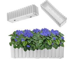 KADAX Wamat, balkonpot in 2 maten, bloempot in latten-look, plantenbak in landelijke stijl, plantenbak met rubberen kurk, lichte bloempot (60 cm, wit)