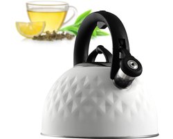 KADAX Waterketel van roestvrij staal, emaille ketel met handvat, theeketel, retro waterkoker voor alle warmtebronnen, theekoker, fluitketel, fluitketel (wit, 2,5 l)