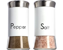 KADAX Zout- en peperstrooier, set van 2, 150 ml, strooier van glas en roestvrij staal, zoutvaatje met deksel, kruidenstrooier, kruidenpotjes (wit)