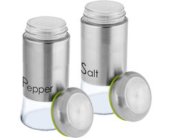 KADAX Zout- en peperstrooierset, 2-delig, 150 ml, strooier van glas en roestvrij staal, mini-zoutstrooier, kruidenstrooier met deksel, kruidenpotje, klein, transparant/zilver