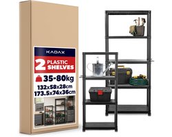 KADAX zware rekken set van 2: 132 x 58 x 28 cm en 174 x 74 x 36 cm, kunststof opbergrekken, kelderrekken, schroefloze rekken voor werkplaats, kelder, garage