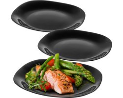KADAX Zwarte platte borden, vaatwassergee-bordenset, eetborden van versterkt glas, modern servies voor huis en restaurant (zwart/3 stuks)
