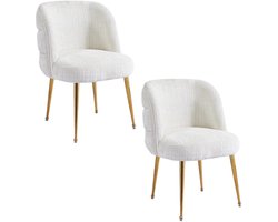 Kadirelli - Eetkamerstoel - Set Van 2 - Wit - Microfiber Stof - Microvezel - Modern - Hotel Chique - Gouden Poten