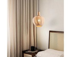 Kadirelli - Hanglamp – Plafonniere Plafondlamp – Japandi Hang Lamp – Beige – Slaapkamer Lamp – Hanglamp Eetkamer – Stof/Glas