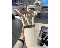 Kadirelli Keukengerei Set 10-delig met Houder - Keukengerei Set - Cremé / Rosé Goud