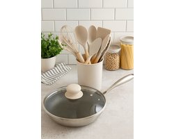 Kadirelli Keukenset 12-delig – Siliconen & Hout – Creamkleur – Hittebestendig & Vaatwasserbestendig