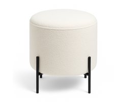 Kadirelli - Poef - Voetenbankje - Wit / Zwart - Opberg Poef - Teddy Stof - Bouclé - Hotel Chique / Modern / Japandi