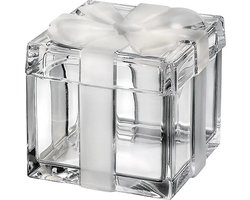 Kado box met strikje - BOHEMIA KRISTAL - glazen cadeau - schaaltje met deksel - kristallen snoeppot - bonbonnière - tapas doos
