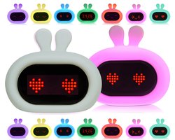 Kadoing® Konijn Kinderwekker - met Gezichtsuitdrukkingen en Tikfunctie - Nachtlamp Kleuren - Slaaptrainer - Slaapwekker - Kinderspeelgoed Jongens - Speelgoed Wekker Digitaal Meisje - Wake Up Light voor Kinderen
