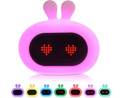 Kadoing® Konijn Kinderwekker (wit) - met Gezichtsuitdrukkingen en Tikfunctie - met Slaaptrainer functie - Slaapwekker voor Kinderen - Nachtlamp - Kinderspeelgoed Jongens - Speelgoed Wekker Digitaal Meisje