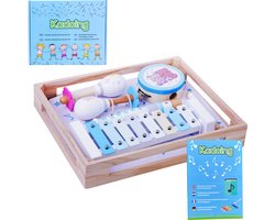 Kadoing® Muziek Set - incl. Muziekvideo's en Muziekboekje - incl. Opbergkratje - Cadeau Kinderen - Speelgoed Instrumenten - Montessori Kinderspeelgoed - Houten Muziekset - Dutch Design - Tamboerijn Peuters - Xylofoon - Little Musical Toy Set