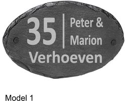 Kadotip !! Leisteen Naambord Ovaal / Gepersonaliseerd / 20 x 30 cm. / incl. Bevestigingsmateriaal / Voordeur / Huisnummer - moederdag - vaderdag - verjaardag - uniek - persoonlijk