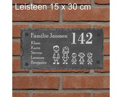 Kadotip !!! Leisteen Naambord Rechthoek / Gepersonaliseerd / 15 x 30 cm. / incl. Bevestigingsmateriaal / Voordeur / Huisnummer / Valentijnsdag - moederdag - vaderdag - verjaardag - uniek - persoonlijk