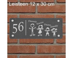 Kadotip !!! Naambord Leisteen Familie / Gepersonaliseerd naambord/ maat 12 x 30 cm. / incl. RVS bevestigingsmateriaal / Voordeur / Huisnummer / Geschenkgraveren - moederdag - vaderdag - verjaardag - uniek - persoonlijk