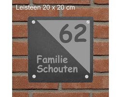 Kadotip !! valentijns cadeau Leisteen Naambord / Gepersonaliseerd / 20 x 20 cm. / incl. RVS bevestigingsmateriaal / Voordeur / Huisnummer