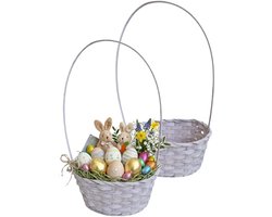 Kaemingk Rieten mandje met hengsel - 2x - lila paars - D20 x H38 cm - paasmandje