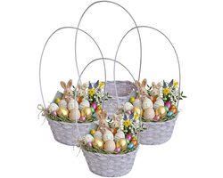 Kaemingk Rieten mandje met hengsel - 4x - lila paars - D20 x H38 cm - paasmandje