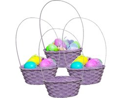 Kaemingk Rieten mandje met hengsel - 4x - paars - D20 x H38 cm - paasmandje