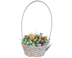 Kaemingk Rieten mandje met hengsel - geel - D20 x H38 cm - paasmandje