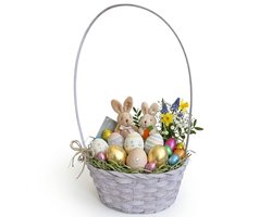 Kaemingk Rieten mandje met hengsel - lila paars - D20 x H38 cm - paasmandje