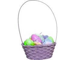 Kaemingk Rieten mandje met hengsel - paars - D20 x H38 cm - paasmandje